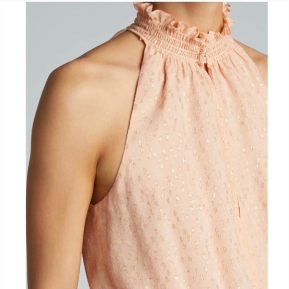 A L C peach sleeveless dress with gold threading throughout New with tags size 6 - Picture 4 of 11